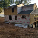 Back of new construction, Saltbox style home
